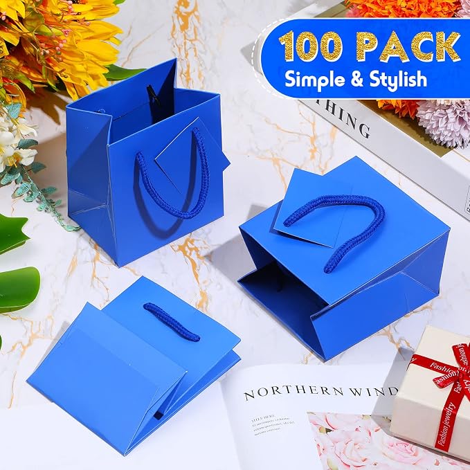 Sherr 100 Pcs Blue Mini Paper Gift Bags with Handles, White Tags | 4x2.75x4.5 in White Paper Bags, Thank You Tags, Party Favors, Wedding, Small Business Packaging, Easter Spring Gifts - Image 6