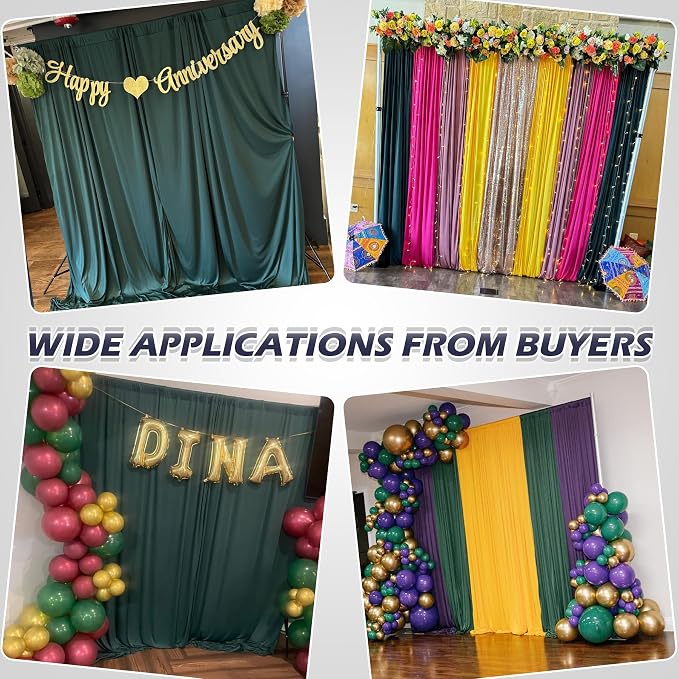 30ft x 8ft Wrinkle Free Hunter Green Backdrop Curtain for Jungle Parties, 6 Panels 5×8ft Soft Silky Green Polyester Photo Backdrop Drapes for Wedding Birthday Photography Christmas Background Cloth - Image 3