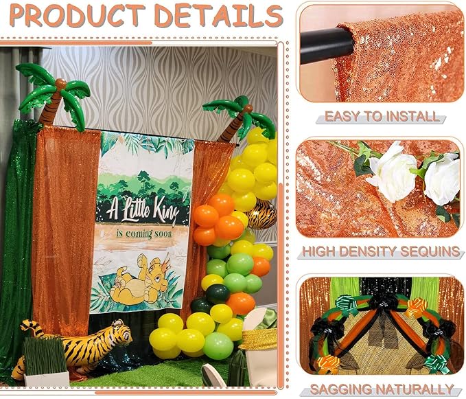 Orange Sequin Backdrop Curtains 2FT x 8FT 2 Panels - Image 4