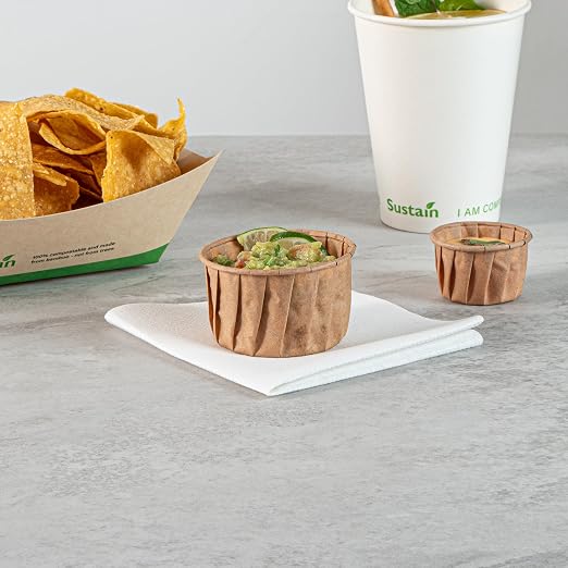 Restaurantware-Sustain 3.3 Ounce Portion Cups, 2000 Disposable Condiment Cups - Compostable, Versatile, Kraft Paper Sample Food Cups, Stylish, For Serving Dips, Jams, Sauces, Nuts, And More - Image 7