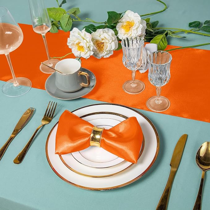 SI Pack of 10 Wedding 12 x 108 inch Satin Table Runner for Wedding, Decorations for Graduations, Engagements, Birthday Parties, Banquets, Runners fit Rectangle, Round Table - Orange - Image 5