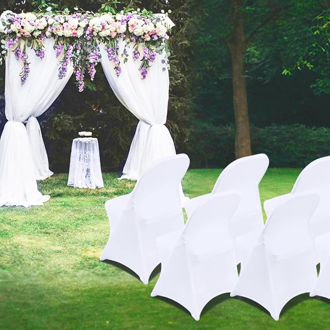 White Folding Chair Covers 10PCS Spandex Stretch Slipcovers | Universal Fitted Chair Cover Protector,Stretch Chair Covers for Wedding,Party, Banquet, Holidays, Celebration - Image 2