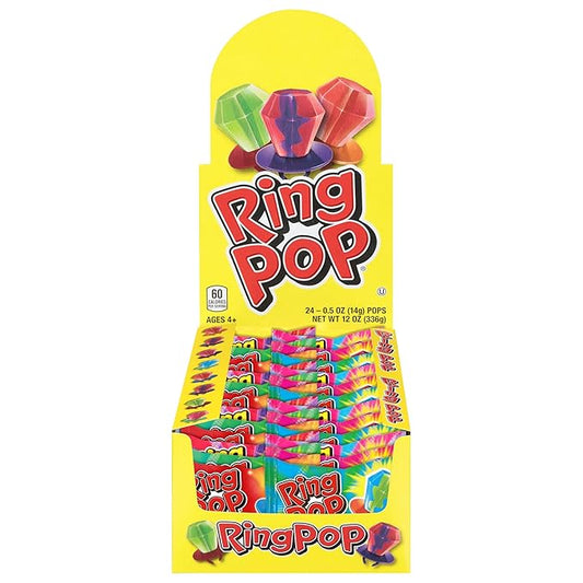 Ring Pop Individually Wrapped Bulk Lollipop Variety Party Pack – 24 Count Lollipop Suckers w/Assorted Flavors - Fun Candy for Birthdays and Celebrations
