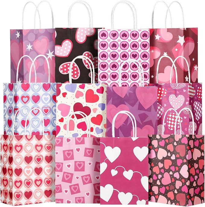 Yexiya 48 Pcs Mother's Day Paper Gift Bags Bulk Heart Goodie Treat Bags with Handle for Sweet Party Favor Gift Wrapping by Yexiya