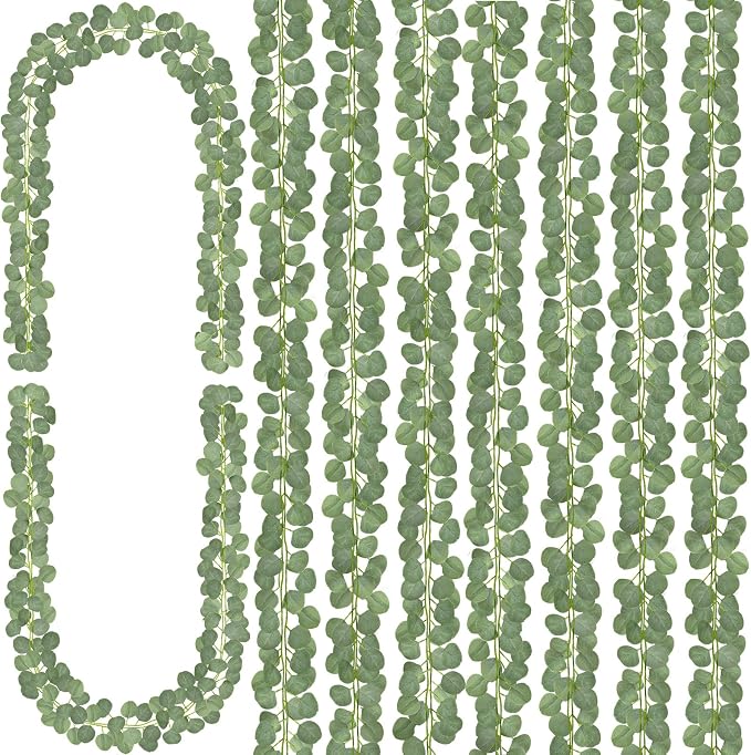 CQURE 16Pcs Eucalyptus Garland,Artificial Eucalyptus Leaves Table Greenery Garland Wreath Vines for Wedding Party Table Fireplace Bedroom Wall Room Decor by CQURE