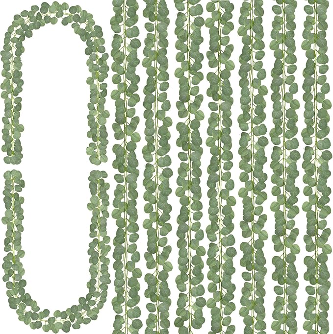 CQURE 8Pcs Eucalyptus Garland,Artificial Eucalyptus Leaves Table Greenery Garland Wreath Spring Vines for Wedding Party Table Bedroom Wall Room Decor by CQURE