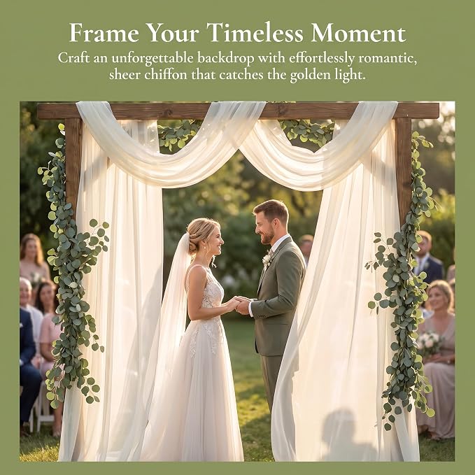 AMZLOKAE Ivory Chiffon Wedding Arch Draping 18FT 2 Panels - Image 4