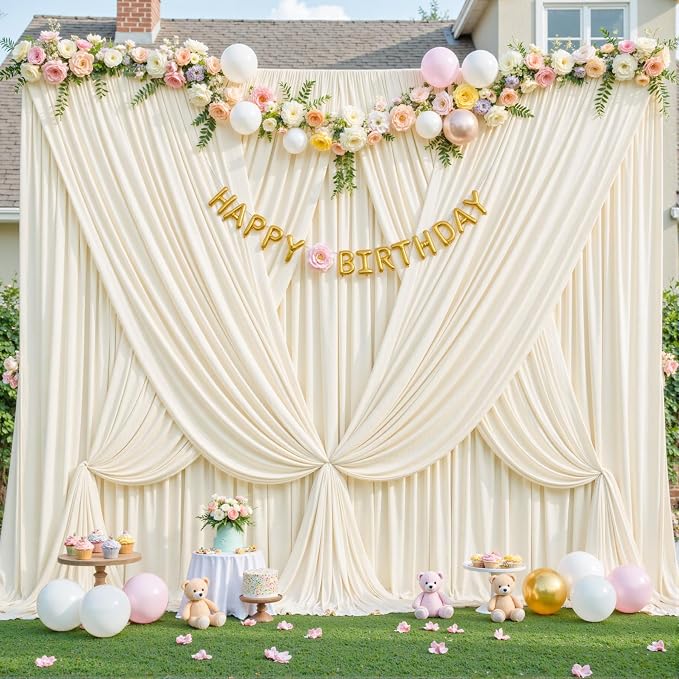 Champagne Backdrop Curtain for Parties Wedding Baby Shower Wrinkle Free Photo Curtains Backdrop Drapes Fabric Decoration for Bridal Shower 5ft x 8ft,2 Panels - Image 3