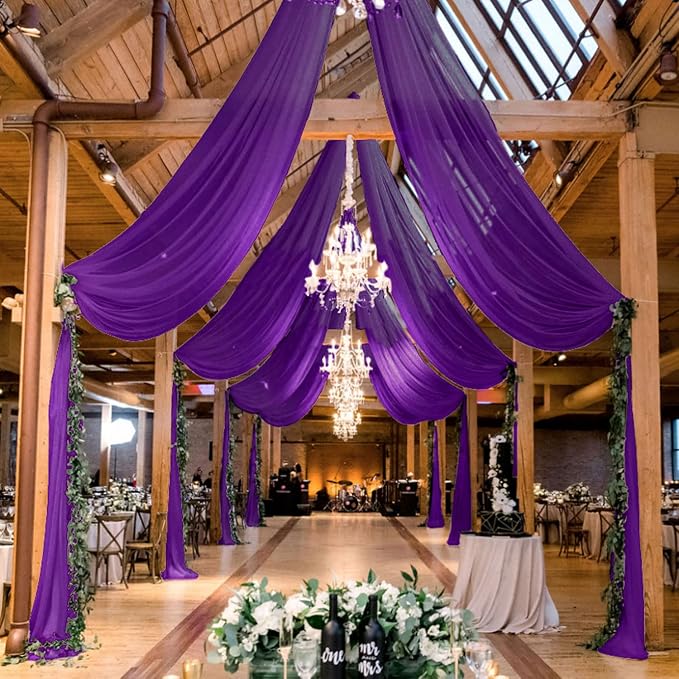MODFUNS Ceiling Drapes for Weddings Purple Chiffon Sheer Ceiling Curtain 4 Panels 5FTx20FT Wedding Arch Draping Fabric Chiffon Backdrop Curtains Tulle Arbor Drapery Party Stage Ceremony Ceiling Sheer by MODFUNS