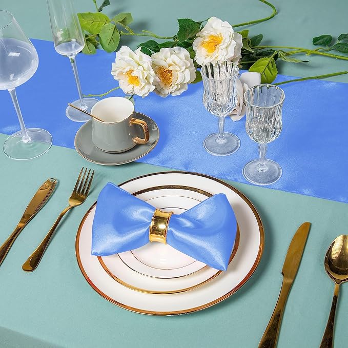 SI Pack of 5 Wedding 12 x 108 inch Satin Table Runner for Wedding, Decorations for Graduations, Engagements, Birthday Parties, Banquets, Runners fit Rectangle, Round Table - Steel Blue - Image 5
