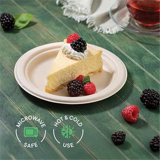 100% Compostable Paper Plates 7 Inch [1000 Count] Heavy-Duty Dessert Plates - Natural Brown Color Unbleached Bagasse - Eco-Friendly Disposable Biodegradable Sugarcane Plates - [Bulk Case 8/125 Pack] - Image 4