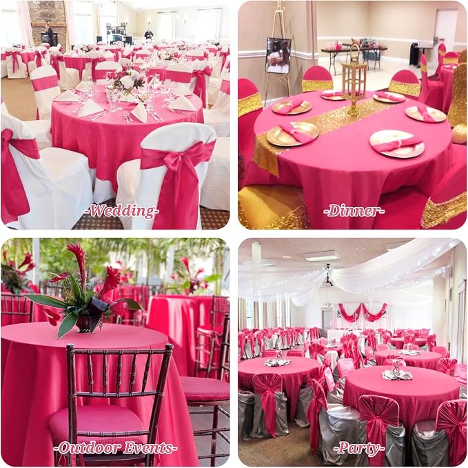 Showgeous 90 Inch Hot Pink Round Tablecloths, Polyester Table Covers | 10 pack Tablecloths for Round Tables Washable polyester Table Cloth Decorative Fabric for Dining Wedding Party Banquet Buffet - Image 7