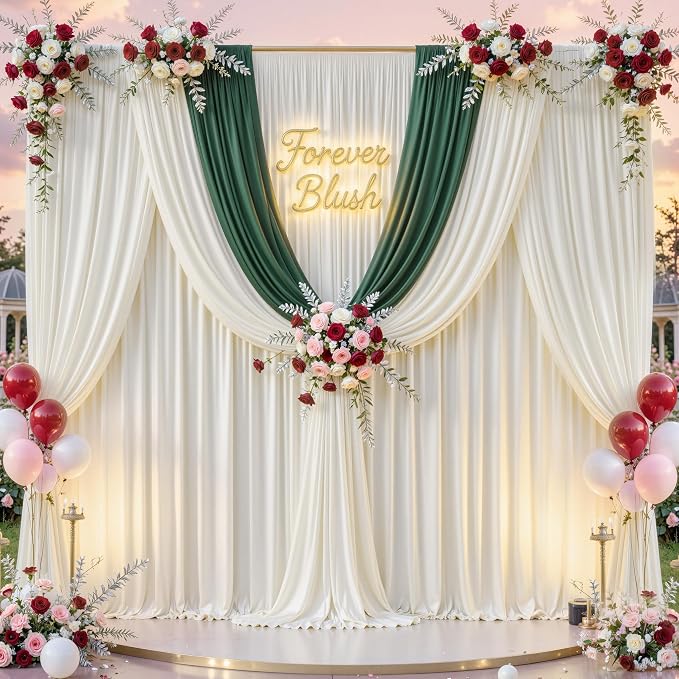 40 ft x 10 ft Wrinkle Free Ivory Backdrop Curtain for Wedding Parties, Polyester Ivory Photo Backdrop Drapes 8 Panels 5x10ft for Baby Shower Photoshoot Engagement Birthday Party Photography Background - Image 3