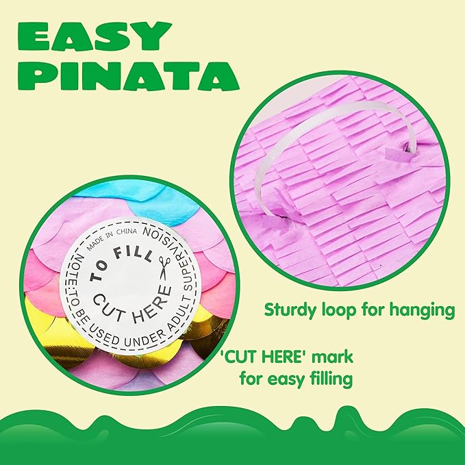 Mermaid Tail Pinata with Plastic Bat and Paper Blindfold for Fun Fiesta Taco Party Supplies, Photo Props, Mexican Theme Decoration, Carnivals Festivals, Girl Kids Birthday Parties 13W x 15.7H