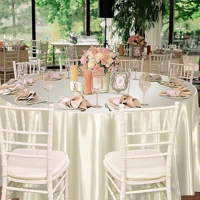 12 Pack 120 Inch Round Satin Tablecloth, Ivory - Image 4