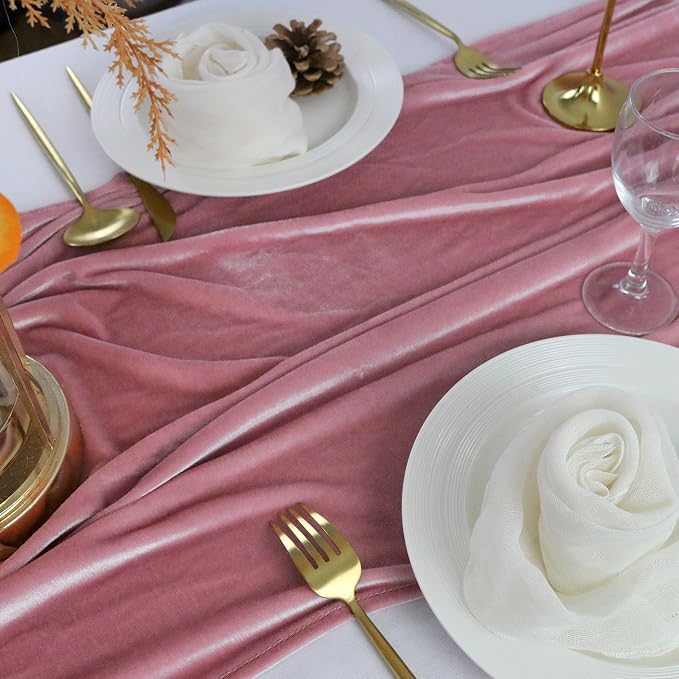 Velvet Table Runner, 10ft Luxurious Wedding Reception Decorations Soft Velvet Fabric Table Linen Overlay for Party (20 x 120 inch, Dusty Rose) - Image 2