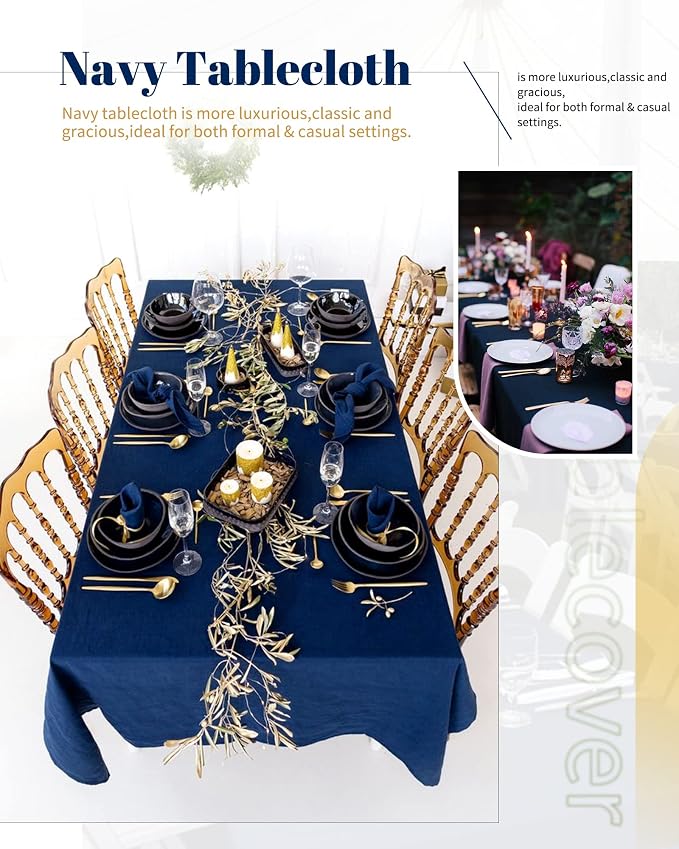 Showgeous 4 Pack Navy Blue Polyester 60x102 Inch Tablecloths | Soft polyester, wrinkle resistant, fade resistant, smooth finish, fine stitching, folded hems, reusable, machine washable - Image 3