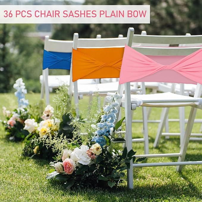Mixweer 36 Pcs Multicolor Spandex Chair Sashes Bows Elastic Chair Bands Without Buckle Assorted Color Stretch Slider Covers Ties for Wedding Events Banquet Party Decoration, 5.12 x 13.78 Inch - Image 5