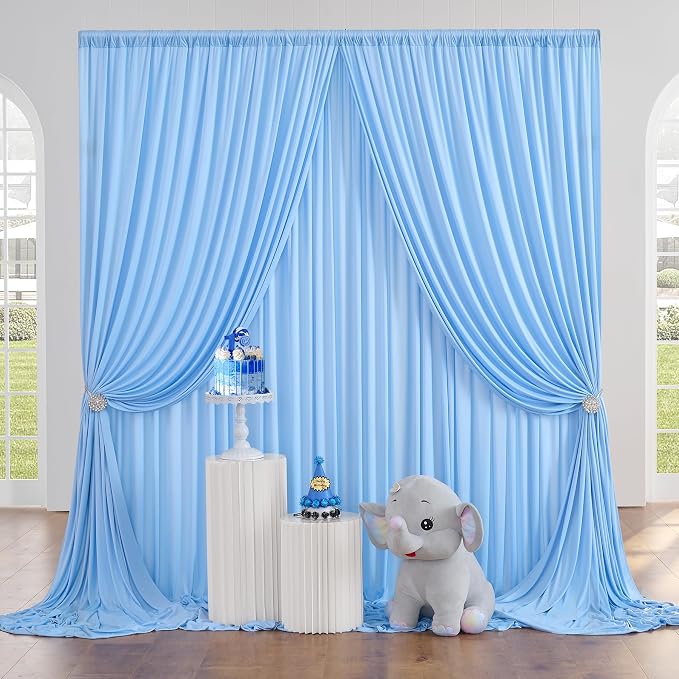 40ft x 10ft Wrinkle Free Baby Blue Backdrop Curtain for Boy Birthday Party,8 Panels 5×10ft Soft Silky Polyester Blue Photo Backdrop Drapes for Baby Shower Gender Reveal Wedding Photography - Image 2