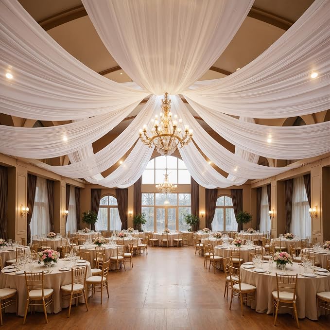 40ft×20ft White Ceiling Drapes for Weddings Events Wrinkle-Free Polyester Ceiling Backdrop for Ten Canopy Church Stage Bedroom Decor 8 Panels 5×20ft - Image 3