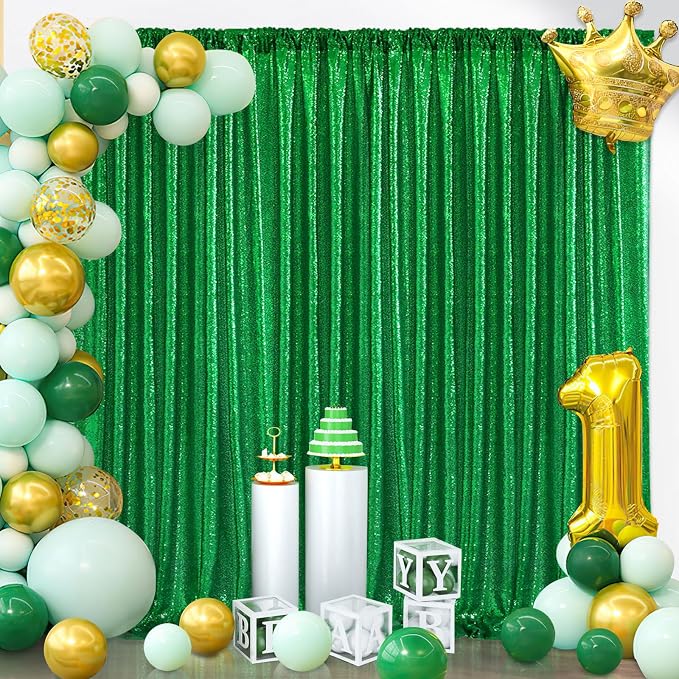 Green Sequin Backdrop Curtains 4 Pcs 2ftx8ft Glitter Shimmer Fabric by B-COOL