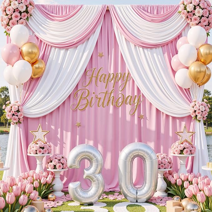 40x10ft Baby Pink Backdrop Curtains for Parties, 8 Panels 5x10ft Wrinkle-Free Polyester Background Curtains for Wedding, Birthday, Baby Shower,Graduation, Decorations - Image 3