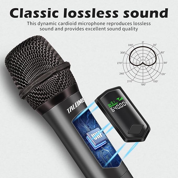 Wireless Microphone,Professional Dual Handheld Cordless Dynamic Mic System with Rechargeable Receiver(160 Ft),Karaoke Microphone Set for Singing,Karaoke,Wedding,DJ,Party,Speech,Church,K60-2