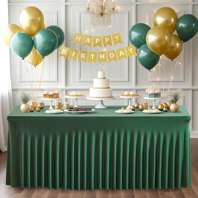 1 Pack Green Table Clothes for 6 Foot Rectangle Tables, Wrinkle Resistant Stretch Spandex Table Covers Fitted Tablecloth with Skirt for Easter Event Banquet Wedding Birthday Party - Image 4