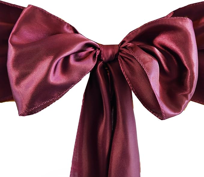 Balsa Circle 50 Burgundy Satin Elegant Chair Cover Bows Sashes Wedding Banquet Decorations Party Supplies Engagement Events Reception by BalsaCircle