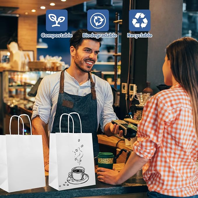 XPCARE White Paper Bags with Handles, 200Pcs 8x4.5x10In Kraft Paper Bag | Small Medium Paper Bags with Handles Bulk Treat Bags Kraft Paper Gift Bag for Retail Party Shopping Party Favor - Image 5