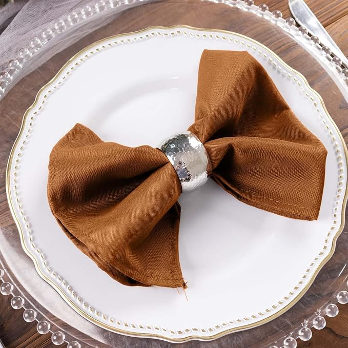 Tableclothsfactory Premium Pack of 100 Cinnamon Brown Premium 17" x 17" Washable Polyester Napkins Great for Wedding Party Restaurant Dinner Parties for Party & Decorations - Image 2