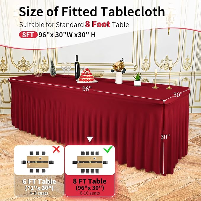 6 Packs Burgundy Spandex Table Clothes for 8 Ft Tables - Image 2