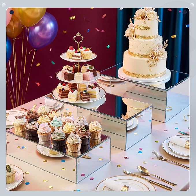 3 Pack Extra Large Acrylic Buffet Risers - 14” 13” 12” Silver Cube Display Stands with Hollow Bottoms, Table Display Boxes Set for Food Dessert Cake Drink Catering Party Supplies - Image 7