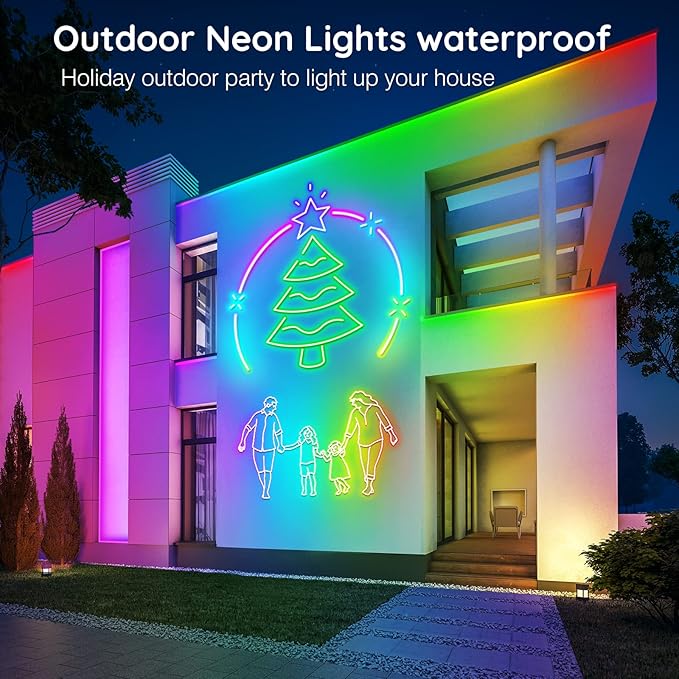 32.8Ft Neon Rope Lights,Flexible Led Rope Lights Control with App/Remote,Multiple Modes RopeLights,IP65 Outdoor RGB Led Neon Lights NonWater Resistant,Music Sync Gaming Led NeonLight Strip