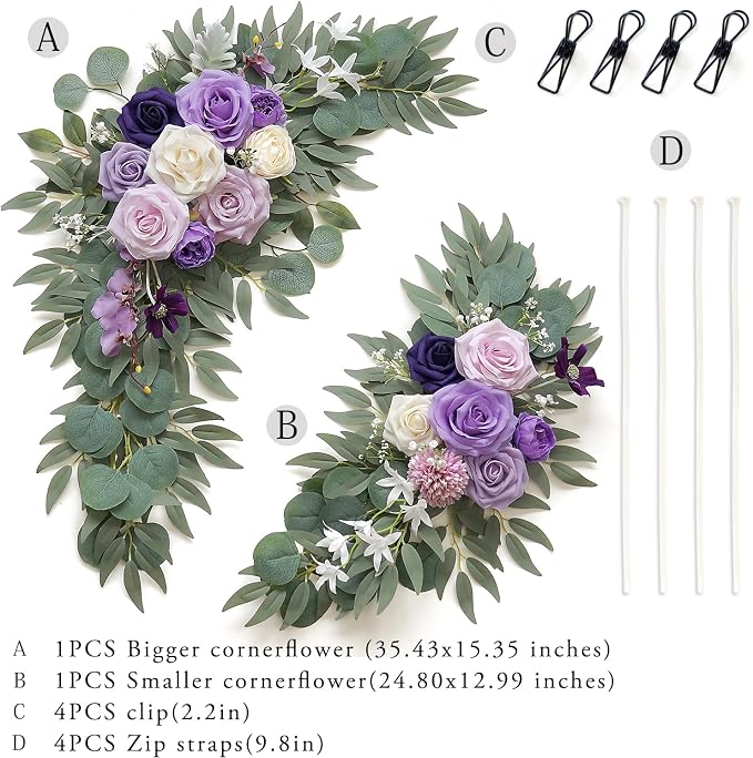 Olalaka Faux Flower Swag Set of 2 for Wedding Welcome Signs Floral Decorations, Purple Wedding Arch Flowers for Wedding Ceremony (Lilac & Purple & Cream) - Image 3