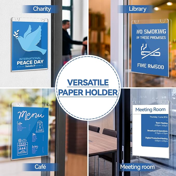 Daofary Acrylic Wall Sign Holder 8.5 x 11, 26 Pack Wall Mount,3-Way Install | Clear Acrylic Wall Picture Frame with Adhesive Tape, Screws and Rope; Easy Paper Changes for Offices, Stores and Schools - Image 3