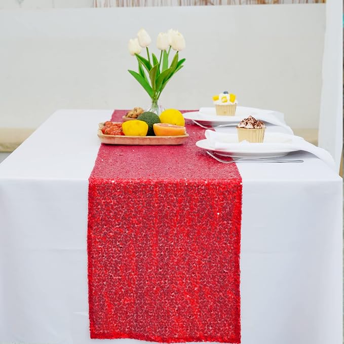 Red Sequin Table Runner 6 Pack 12''x108 Glitter Table Runner - Image 7