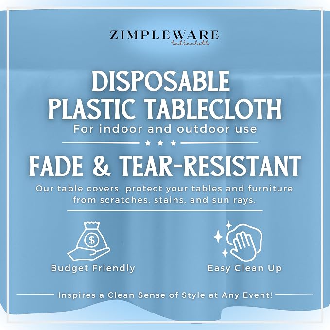 ZIMPLEWARE Sky Blue Standard Disposable Plastic Party Tablecloth [Case of 72] 84 x 84” Round Table Cover for Indoor & Outdoor Use - Image 2