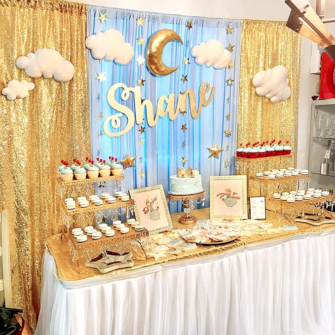 Gold Sequin Backdrop Curtains Party Photo Glitter Drapes 2 Pcs 2FTx8FT - Image 3