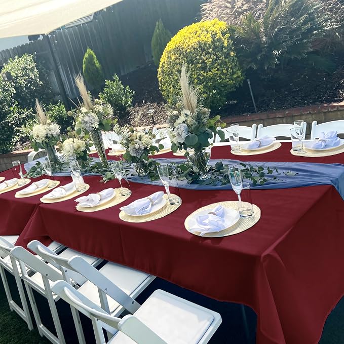 YMHPRIDE 6 Pack Burgundy Polyester Tablecloths, 60 x 102 inch, Rectangular, Wrinkle Resistant, Machine Washable, Perfect for 6FT Tables, Parties, Weddings, Banquets - Image 7