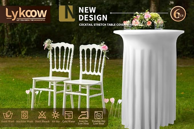 6 Packs Cocktail Table Covers Black Cocktail Table Cloth 32"x 43" Spandex Stretch Small Round Tablecloth for 32in Table with Wavy Drapes Fitted High Top Table Cloth for Party Wedding Banquet Bar Table - Image 6
