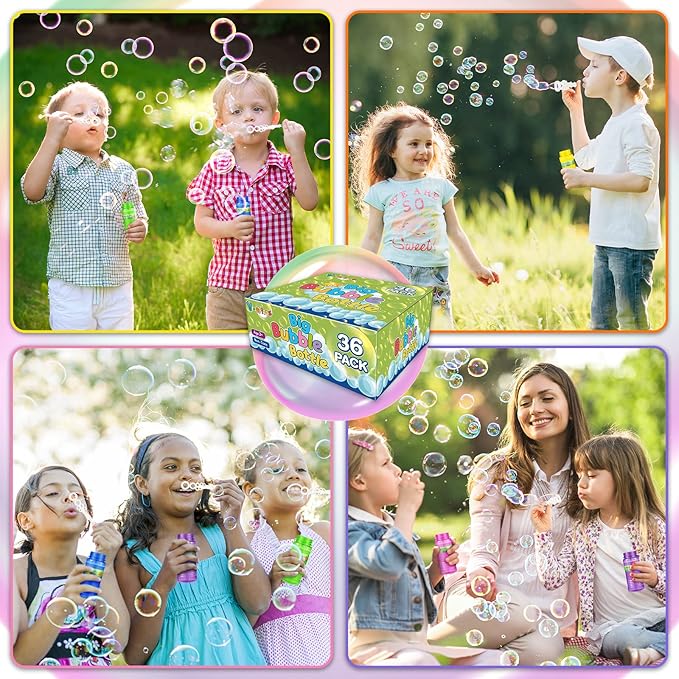 V-Opitos 36 Pack Bubble Bottles with Wands in 6 Colors, 4oz Bubbles Solution, Bubble Party Favors for Kids, Birthday, School Classroom Prizes for Boys & Girls, Ideal Goodies Bag Stuffers