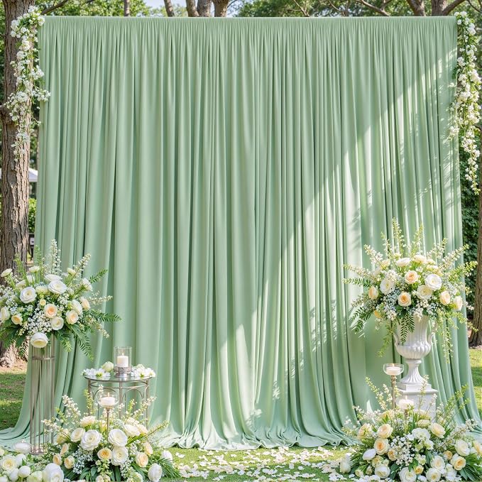 10ft x 10ft Sage Green Backdrop Curtain for Wedding Baby Shower Wrinkle Free Backdrop Drapes Panels for Parties Bridal Shower Birthday Photo Photography Polyester Fabric Background Decoration by Suppromo