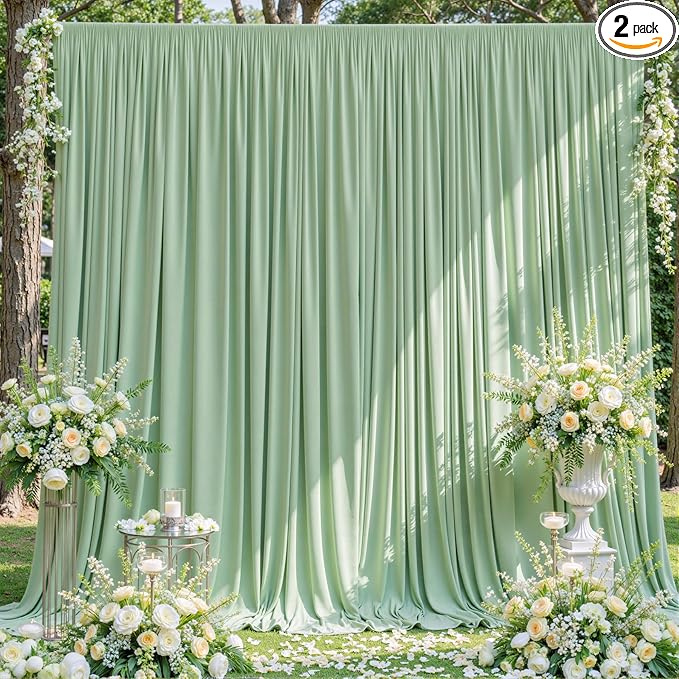 10ft x 7ft Sage Green Backdrop Curtain for Wedding Baby Shower Wrinkle Free Backdrop Drapes Panels for Parties Bridal Shower Birthday Photo Photography Polyester Fabric Background Decoration by Suppromo