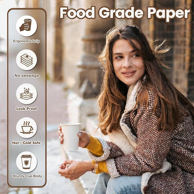 MOUMOULIFE Disposable Paper Coffee Cups 12 oz 1000 Count Bulk, Leak-Proof White Hot/Cold Cups for Office, Party, Home, Travel, Business Events - Image 3