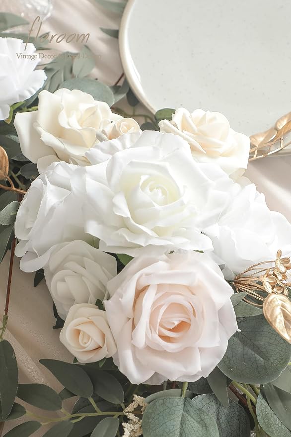 Floroom 6ft Artificial Eucalyptus Garland with Flowers Fake Greenery Faux Floral Vine Garland for Table Decor Wedding Centerpieces Bridal Shower Party Decorations, Cream White - Image 5