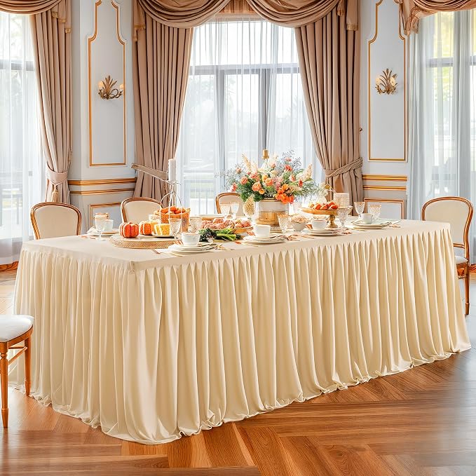 Wish Care 6 Pack Champagne Rectangle Table Clothes for 8 Foot Tables, Polyester Fitted Tablecloths 8ft Stretch Table Cover for Wedding, Birthday, Parties, Trade Show, Craft Show - Image 6