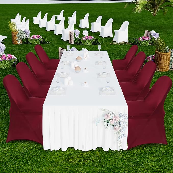 HAINARverS Folding Chair Covers for Wedding, 10pcs Burgundy | Stretch Spandex Washable Fabric Chair cover, Decoration Chair Cover for Wedding, Party, Banquet, Birthday, Conference, Event - Image 2
