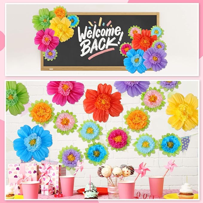 TaoBary 36 Pcs Large Colorful Tissue Paper Flowers 20" Giant Fiesta Paper Pom Poms Classroom Wall Decor Birthday Wedding Engagement Backdrop Centerpiece Tea Party Supplies (Rainbow Color) - Image 7