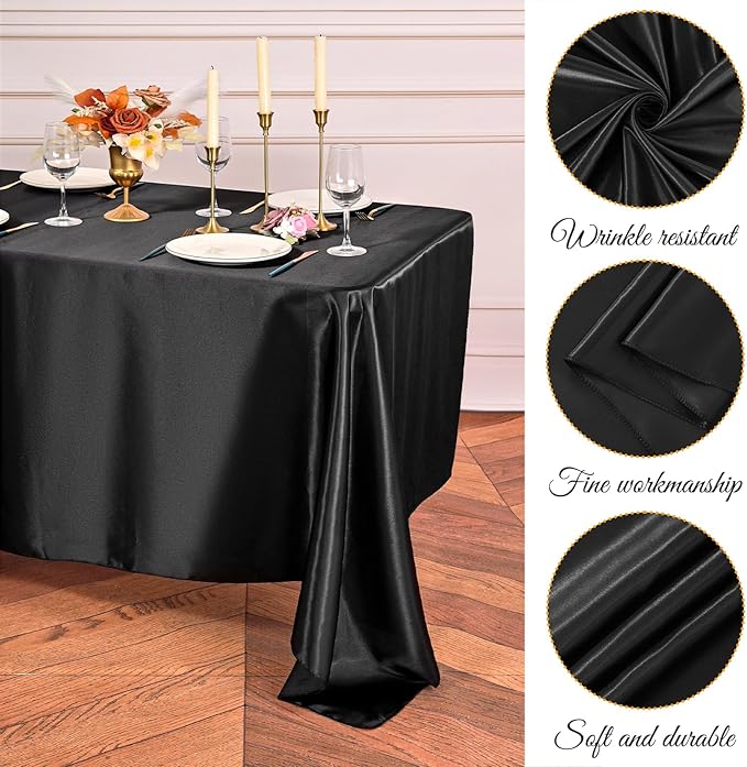 YMHPRIDE 6 Packs Satin Tablecloth 108 x 57 inch Black Rectangular Tablecloths, Overlay Satin Table Cover Bright Silk Tablecloth Smooth Fabric Table Decoration for Wedding Party Banquet Events